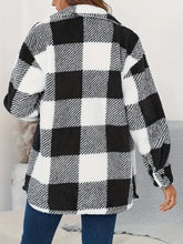 Plaid Button Up Long Sleeve Fuzzy Outerwear Woman Outerwear