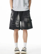 Men's Plus Size Distressed Cargo Denim Shorts Black Denim Shorts