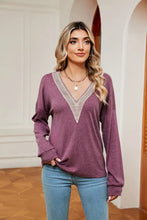 Contrast V-Neck Long Sleeve Blouse Woman Blouses