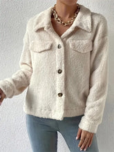 Collared Neck Button Up Jacket with Decorative Pocket Flaps Woman Outerwear