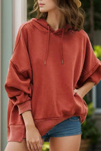Drawstring Dropped Shoulder Long Sleeve Hoodie Rust Woman Sweatshirts