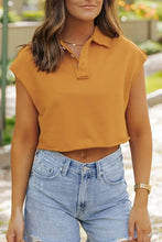 Mustard yellow collared neck cap sleeve cropped polo shirt