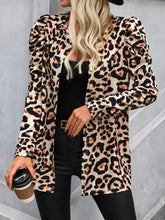 Leopard Open Front Puff Sleeve Jacket Casual Dresses