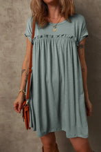 Frilled Gathered Seam Round Neck T Shirt Dress Sage Woman Casual Dress