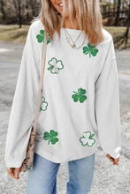 Sequin Lucky Clover Round Neck Long Sleeve Sweatshirt Woman Sweatshirts