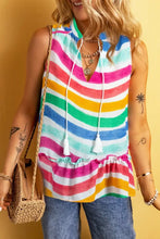 Rainbow Stripes Ruffled Hem Tank Top Multicolor Tanks & Camis