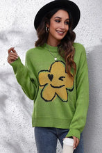 Flower Graphic Drop Shoulder Sweater Yellow-Green Sweater Pullovers
