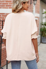 Round Neck Smocked Lantern Sleeve Blouse Woman Blouses