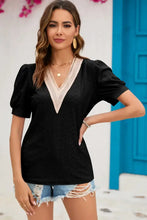 Eyelet V-Neck Short Sleeve T-Shirt Woman T Shirts