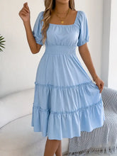 Square Neck Short Puff Sleeve Dress Casual Dresses