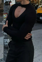 Men's Cutout Front Long Sleeve T-Shirt Mens Tops