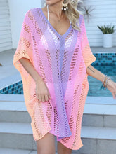 Openwork Contrast V-Neck Cover-Up Swimwear Cover-Ups
