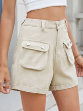 High Waist Cargo Denim Shorts with Multi Pockets Khaki Denim Shorts