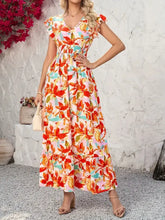 Ruffled V-Neck Cap Sleeve Dress Casual Dresses