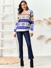 Fair Isle Patterned Knit Sweater Long Sleeve Pullover for Women Sweater Pullovers