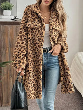 Leopard Button Up Long Sleeve Fuzzy Coat Woman Outerwear