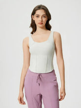 Millennia Round Neck Wide Strap Active Tank with Detachable Chest Pads White Woman Activewear