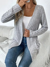 Ribbed Open Front Long Sleeve Cardigan with Pockets Woman Outerwear