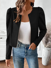 Zip Up Long Sleeve Jacket Black Woman Outerwear