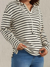 Drawstring Striped Long Sleeve Hoodie Woman Sweatshirts