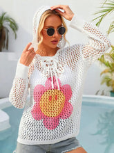 Angel Wings Flower Graphic Lace-Up Openwork Hooded Cover Up Swimwear Cover-Ups