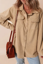 Frill Button Up Long Sleeve Shacket Woman Outerwear