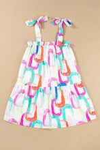 Abstract Print Knotted Straps Ruffled Mini Dress Woman Casual Dress