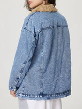 Button Up Collared Neck Plush Denim Jacket Woman Outerwear
