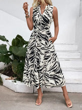 Printed Notched Sleeveless Midi Dress Casual Dresses