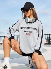 Letter Round Neck Long Sleeve Sweatshirt Light Gray Woman Sweatshirts