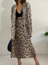 Leopard Lapel Collar Long Sleeve Longline Blazer Woman Outerwear