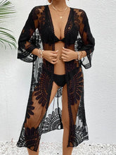 Lace Open Front Longline Cover-Up Swimwear Cover-Ups