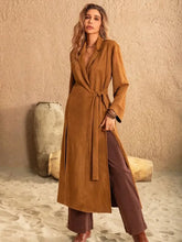 Slit Tied Collared Neck Longline Coat Caramel Woman Outerwear