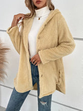 Fuzzy Button Up Hooded Jacket Woman Outerwear