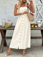 Smocked Button Front Tie Shoulder Dress Woman Maxi Dress