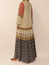 Printed V-Neck Balloon Sleeve Maxi Dress Woman Maxi Dress