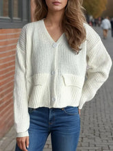 Button Down Long Sleeve Cardigan White One Size Woman Outerwear