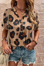 Leopard Half Button Short Sleeve T-Shirt Leopard Woman T Shirts