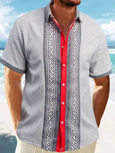 Men's Full Size Contrast Button Down Short Sleeve Shirt Plus Size Gray Mens Tops
