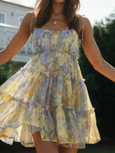 Frill Printed Square Neck Mini Cami Dress Casual Dresses