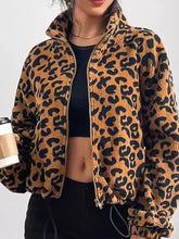 Leopard Zip Up Long Sleeve Jacket Woman Outerwear