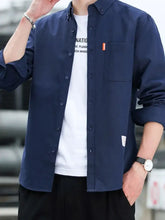 Men's Plus Size Button Down Shirt with Chest Pocket Dark Navy Mens Tops