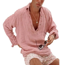 Men's Full Size Casual Linen Long Sleeve Top Plus Size Mens Tops