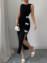 Bow Slit Round Neck Sleeveless Dress Casual Dresses