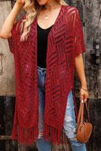 Openwork Open Front Cardigan with Fringes Rust One Size Woman Outerwear
