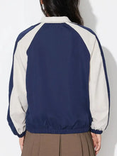 Contrast Zip Up Collared Neck Long Sleeve Jacket Woman Outerwear