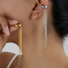 Dual-Tone Tassel Chain Drop Ear Cuff Earrings Gold & Silver One Size Fashion Jewelry