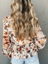 Drawstring Floral Lantern Sleeve Blouse Woman Blouses