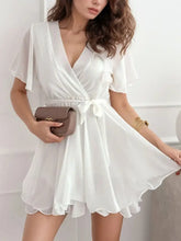 Surplice Flutter Sleeve Mini Dress White Casual Dresses