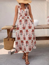 Printed V-Neck Sleeveless Midi Dress Casual Dresses